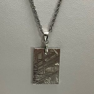 Natural Muonionalusta Meteorite FreeSize Rectangular Silver Pendant 925 Unisex